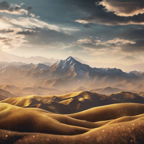 Golden mountain ranges in an abstract landscape. Divar kağızı [809f9d32a7af4814a524]