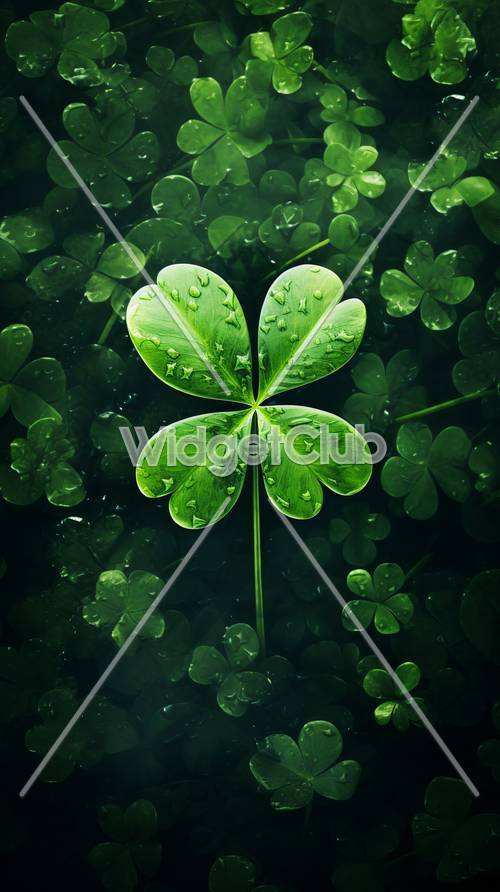 Lucky Green Clover Leaves with Dew Drops