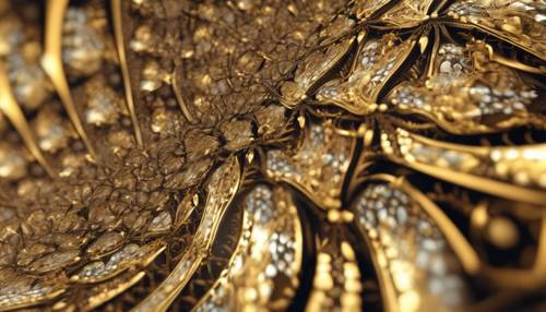 An intricate fractal pattern with a rich gold metallic texture.