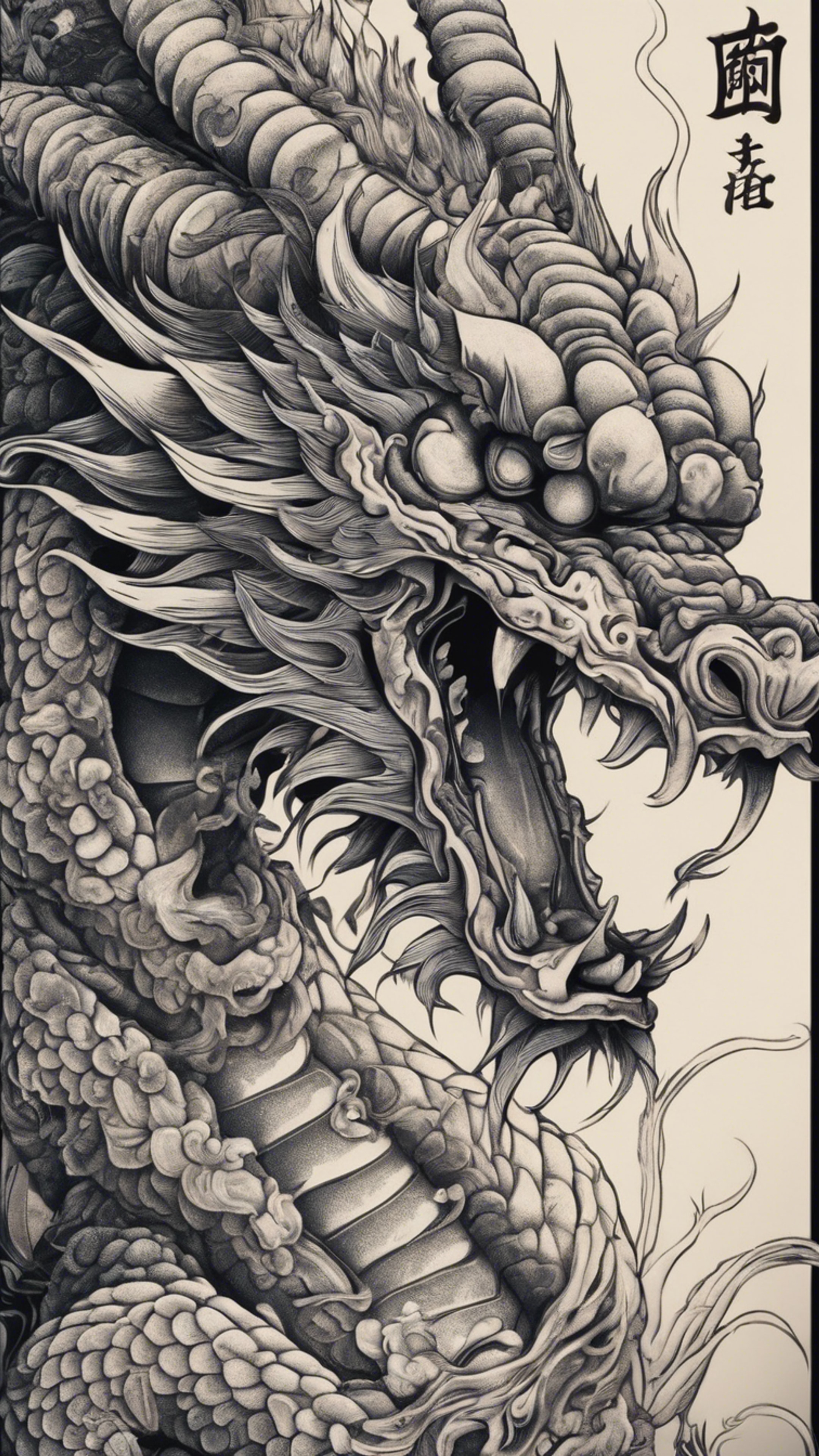 A Japanese dragon tattoo design with intricate details. Taustakuva[fa4ff1f2e6c24a2f94e4]