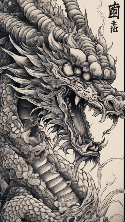 Un diseño de tatuaje de dragón japonés con detalles intrincados.