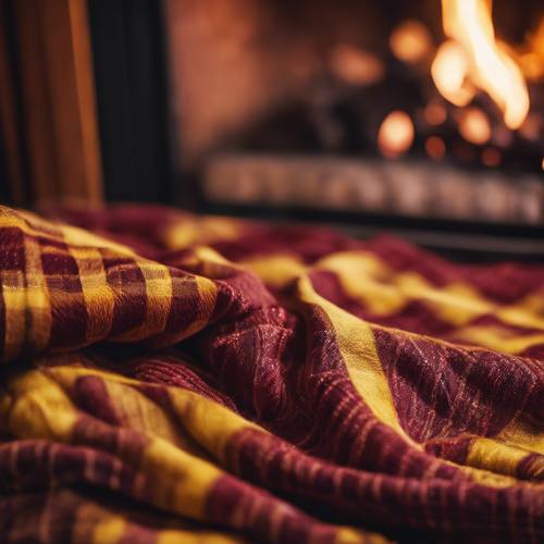 酒紅色和黃色格子圖案，反映出舒適爐火的劈啪作響的溫暖。