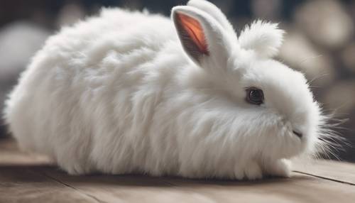 Close-up of white rabbit's fluffy fur texture.