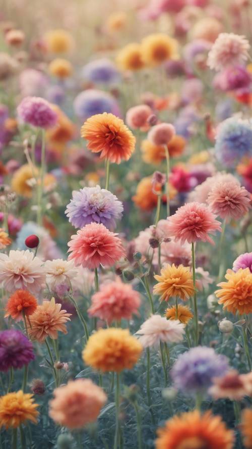 A beautiful array of multicolored flowers forming a stripe pattern against a soft pastel background.