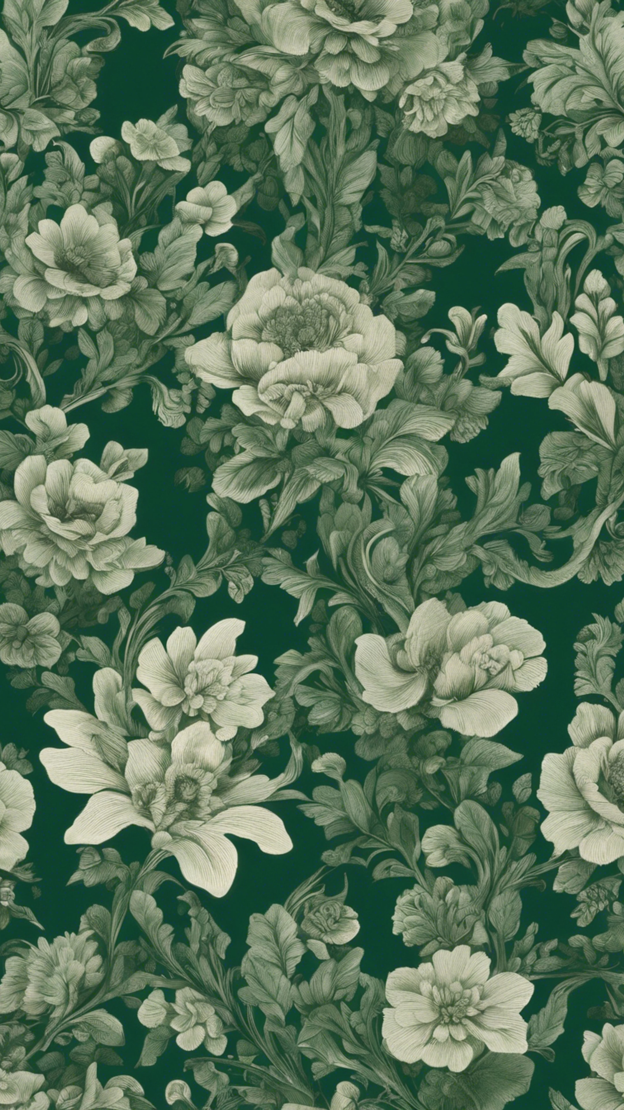 A Victorian floral pattern in luscious deep green and neutral tones. 牆紙[ed42d0f37586444f8487]