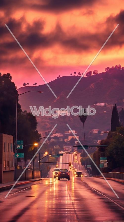 Sunset Over Los Angeles Hills Sfondo[5d6ee7a2f58342b99422]