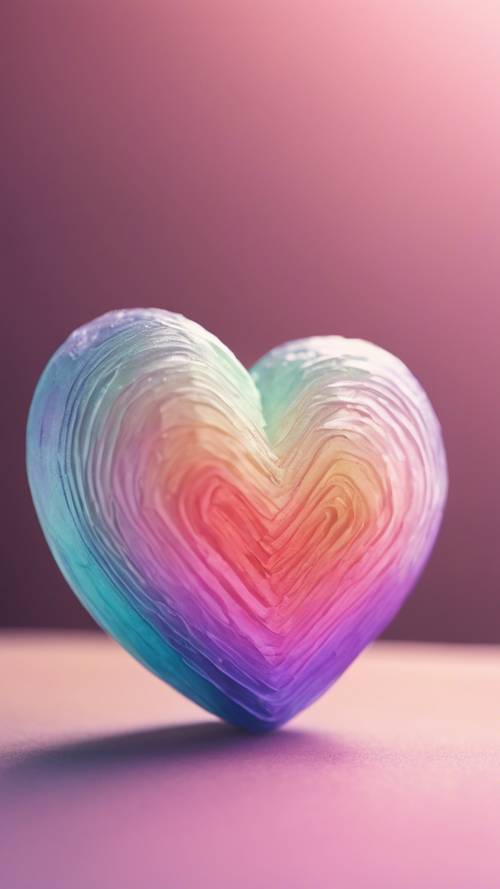 A bright, heart-shaped object made of shifting gradients in pastel hues.
