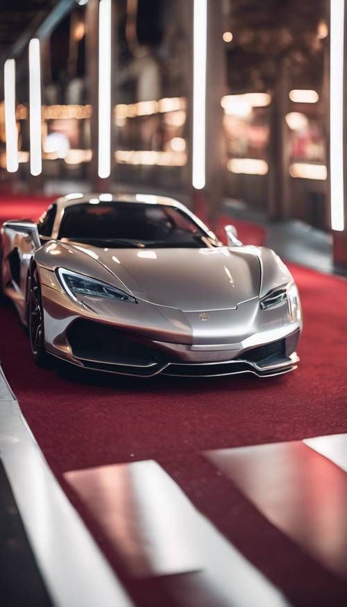 A luxurious silver sports car speeding on the red carpet. Wallpaper [d5dd2cd0a2764278bf46]