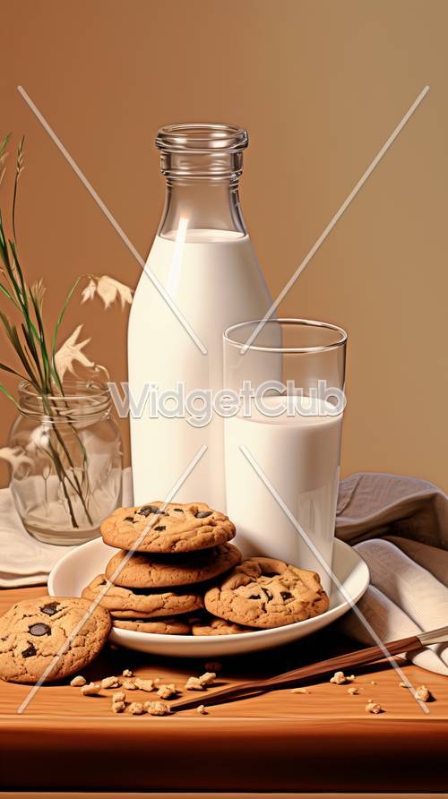 Молоко и печенье наслаждают фон