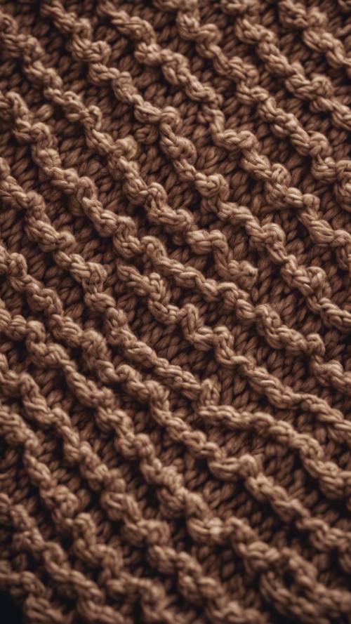 A heart pattern woven into a brown knitted blanket.