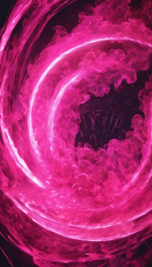 Desain artistik dari aura merah muda neon yang berputar-putar berpadu untuk memberikan kesan mistis.