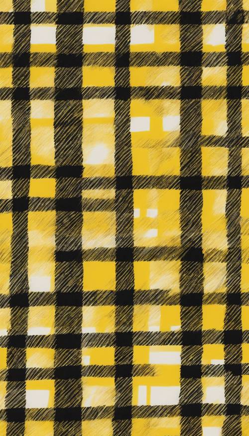 un vibrante patrón de cuadros de búfalo amarillo y negro extendido en un diseño impecable