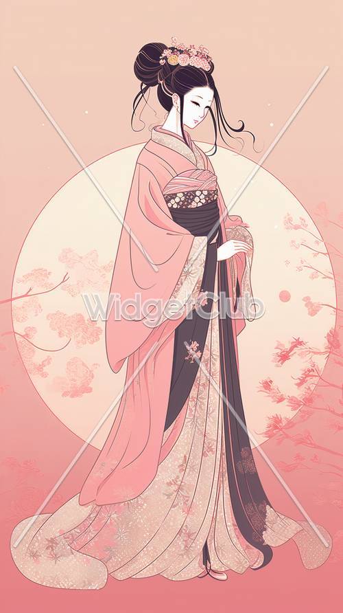 带有樱花的优雅日本和服设计