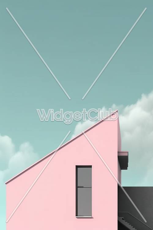 可愛らしいピンクの家と青い空の壁紙
