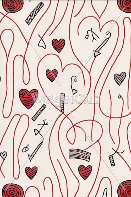 Doodles z czerwonym sercem idealne na tło ekranu
