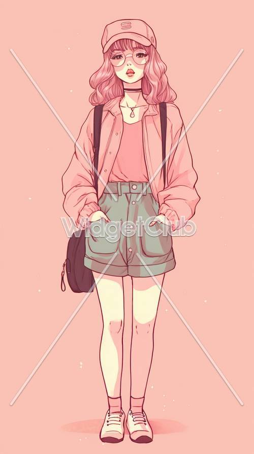 Różowa sztuka stroju dziewczyny anime