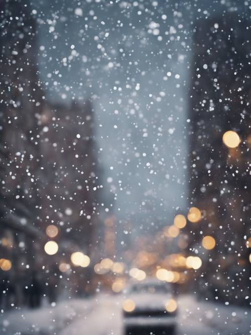 Una delicata nevicata sullo sfondo dello skyline di una città, con &#39;Tutto ciò di cui ho bisogno è l&#39;amore che respiri. Metti le tue labbra su di me e posso vivere sott&#39;acqua.&#39; nei fiocchi di neve che cadono.