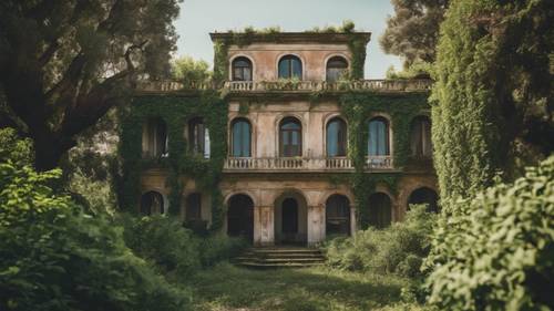 An abandoned Italian villa swallowed by dense, lush vegetation over time