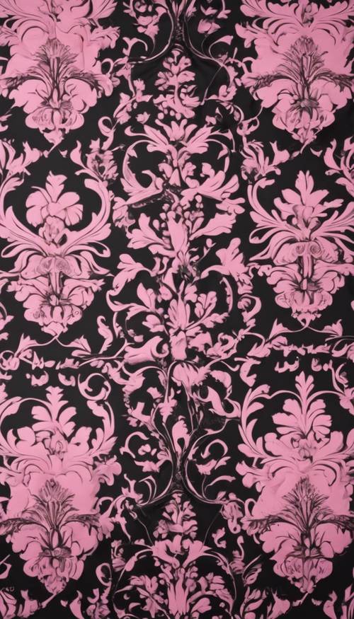 美しいピンクとブラックのダマスク柄のアップ画像 - ヴィクトリア時代の壁紙