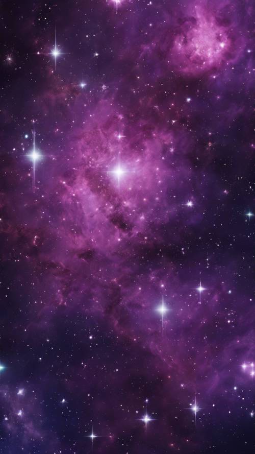 A deep purple nebula, sprawling with countless stars and celestial bodies.