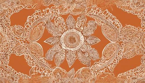 Un patrón transparente de intrincados diseños de henna en color naranja.