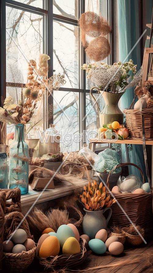 Cozy Window View with Flowers and Books