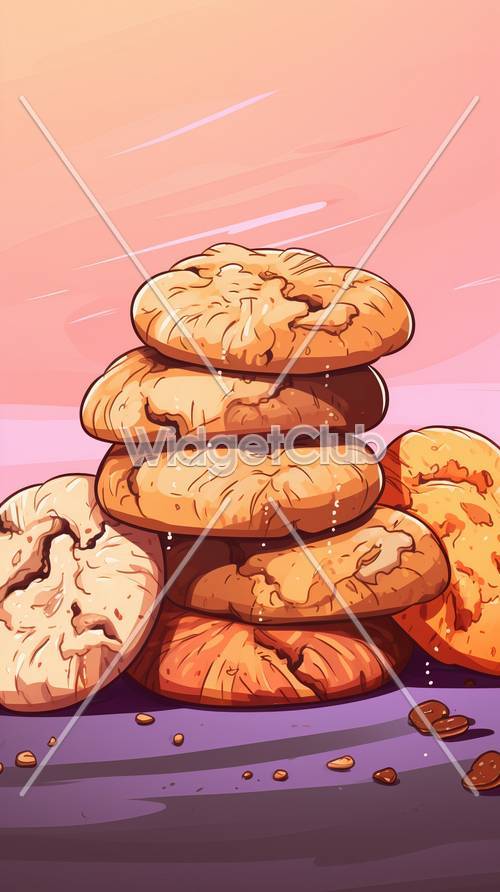 Golden Baked Cookies on a Warm Pink Background