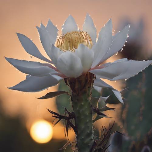 Una escena crepuscular de cereus que florece de noche y esparce su aroma en la noche serena.