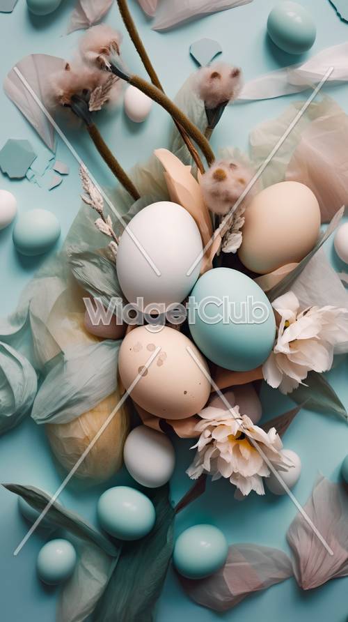 Delicia de huevos de Pascua y flores