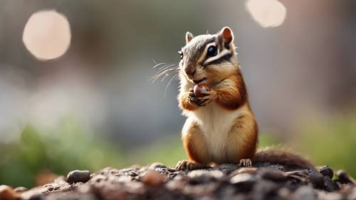 An extra cute chipmunk holding an acorn with the caption 'Little things make big days.' 