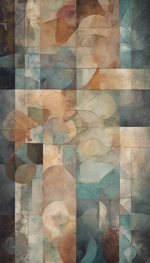 An abstract painting in muted colors, inspired by vintage geometric designs Tapet [168812fe4ff54bf0863e]