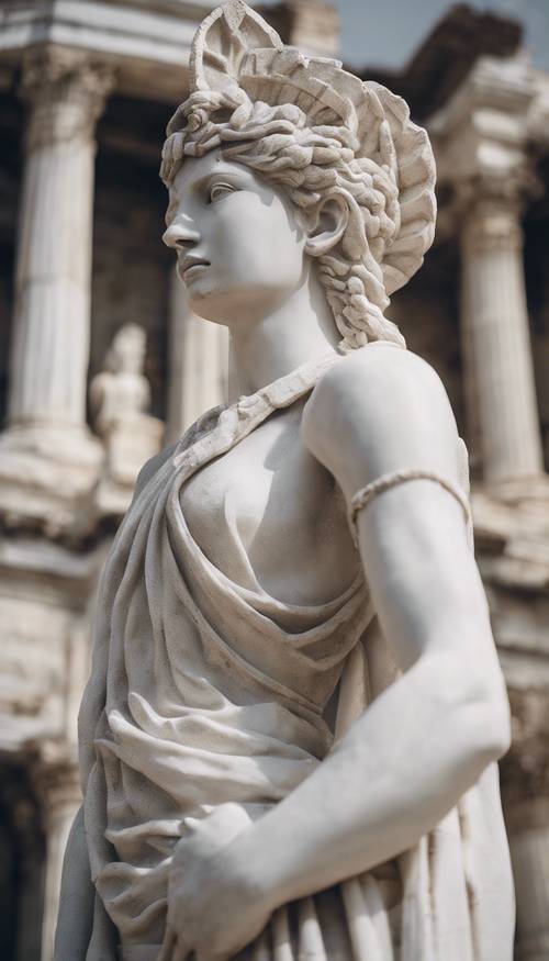 تمثال من الرخام الأبيض البكر يقف بشجاعة في الآثار القديمة.