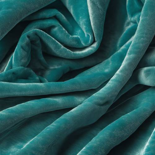 Teal velvet textile folded into numerous large, plush layers. Tapet [92adb46b2130447dae12]