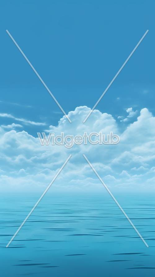 Cielo azul y nubes esponjosas sobre aguas tranquilas