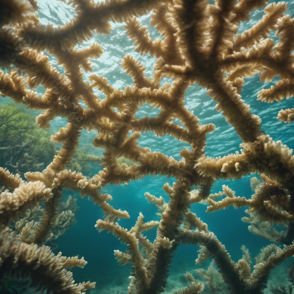 Elkhorn coral fronds reaching towards the surface, creating a natural labyrinth. Шпалери[2d7041b4981b4470b78a]