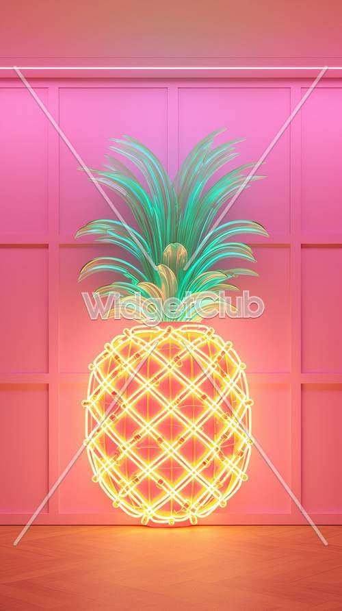 粉紅色背景上的明亮霓虹菠蘿