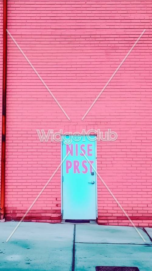Bright Pink Wall with a Blue Door