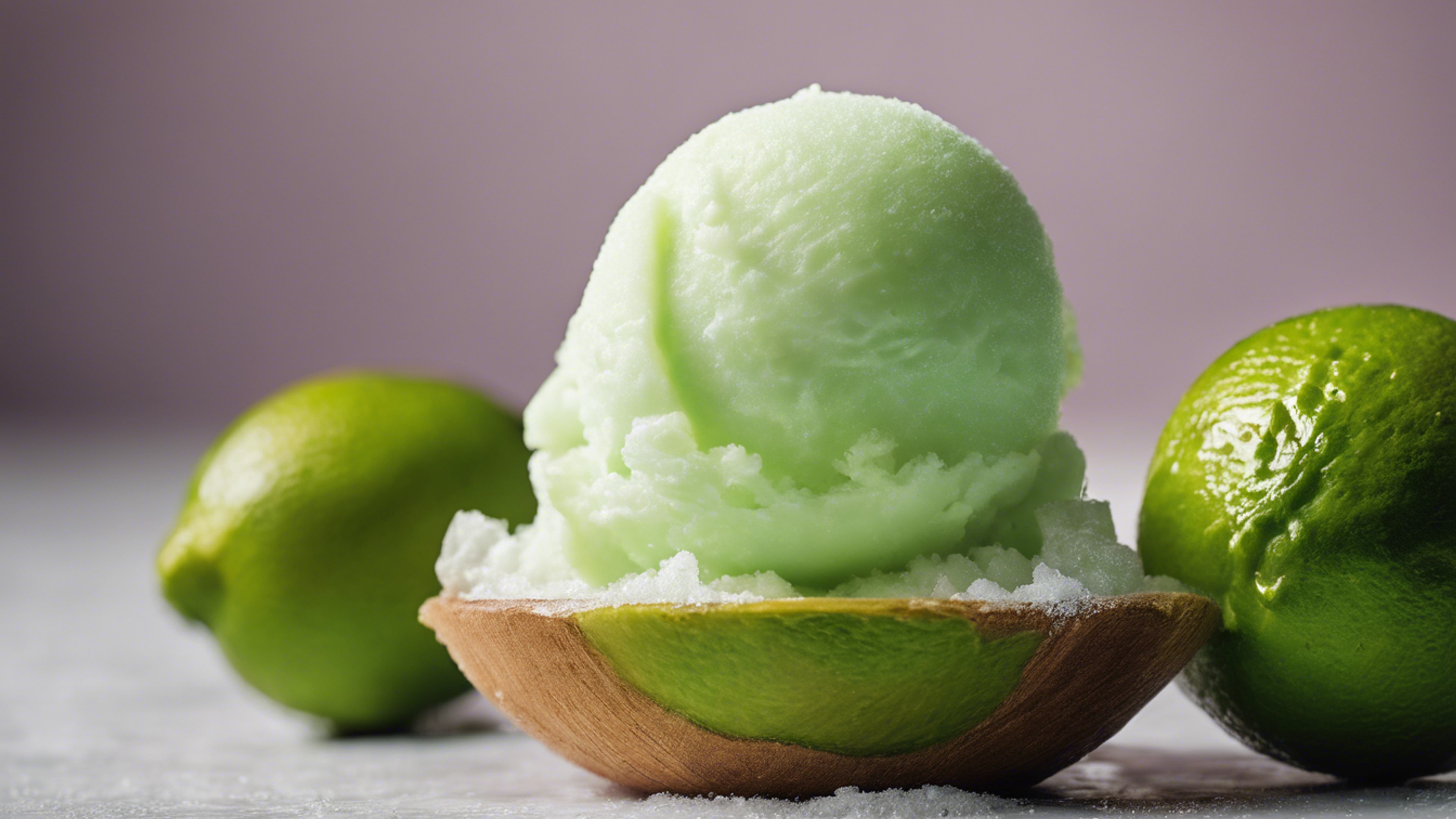A refreshing lime sorbet in half a lime. טפט[a668216f0615484a943a]