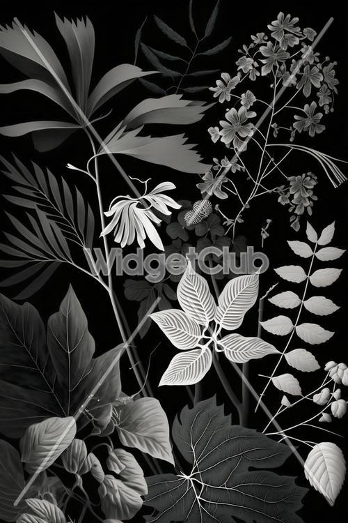 Design floral noir et blanc pour votre écran