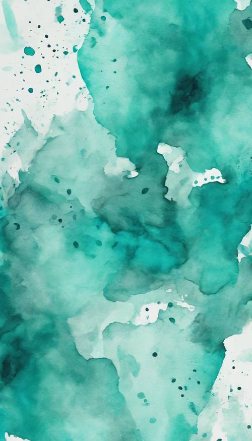 Trazos artísticos de acuarela verde azulado esparcidos de manera expresiva sobre un lienzo vibrante