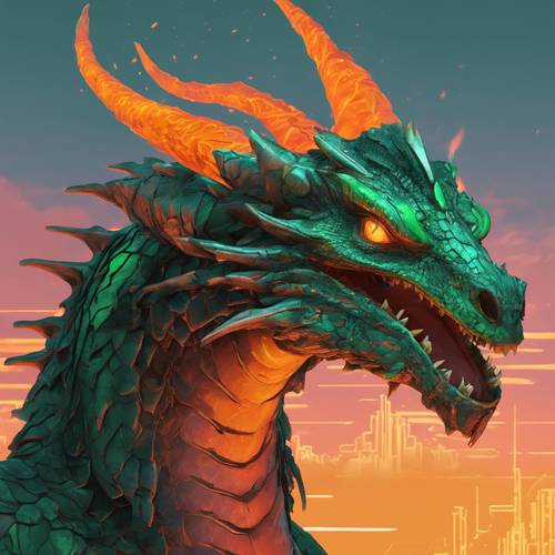 A green dragon breathing orange fire from its mouth in a fantasy-themed video game.