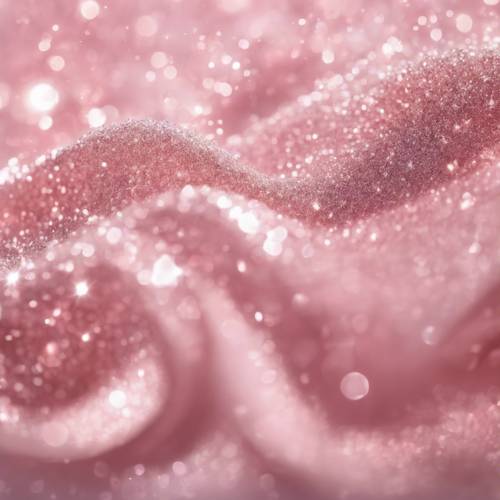 Waves of light pink glitter flowing across a white canvas.