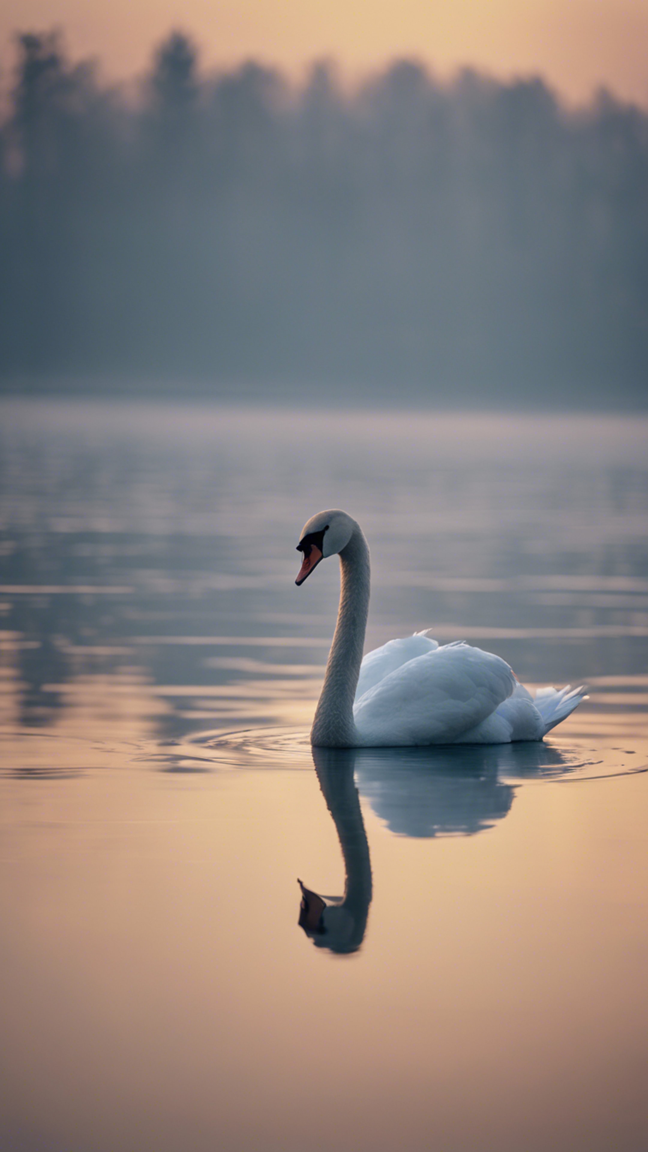 A single love-struck swan swimming alone in a desolate lake under the pallid glow of a gloomy moon. Tapetai[674930fc7c9f467a8426]