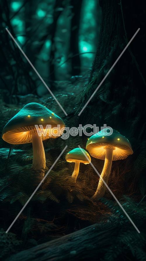 Glowing Mushrooms in a Magical Forest Wallpaper[1b1dd566b87a44eca25f]