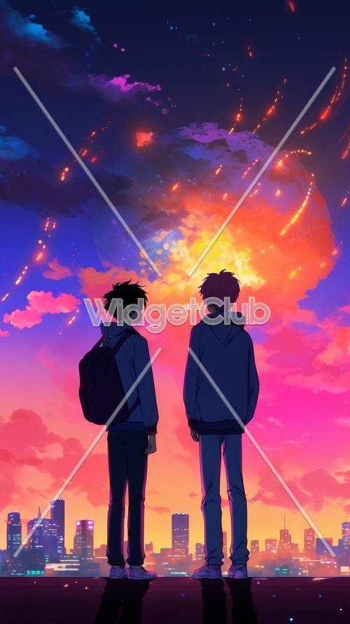 Colorful Sky and Friends at Sunset