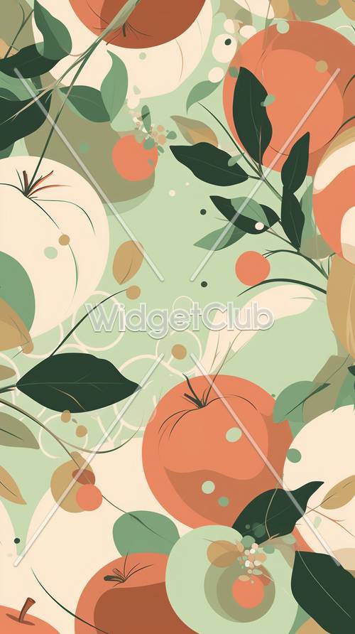 Diseño colorido de frutas y hojas.