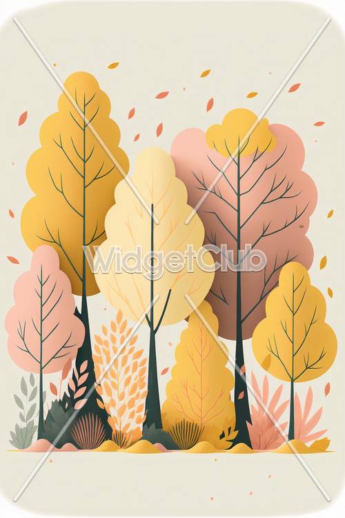 Autumn Trees and Leaves Colorful Design