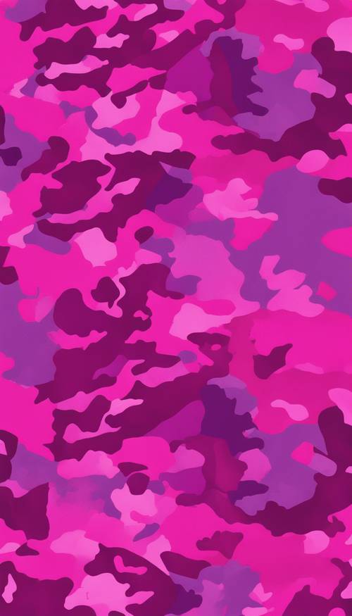 Das sich wiederholende Muster zeigt ein leuchtend rosa Camouflage-Muster, das mit einem Hauch von Lila vermischt ist.