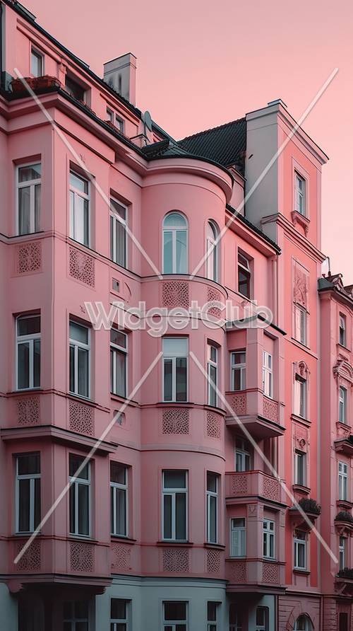 Rosafarbene Außenfassade eines europäischen Gebäudes als Bildschirmhintergrund