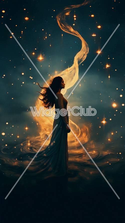 Enchanting Night Sky with Stars and Mystical Lady Tapet [2e4865e016b7447f8fb6]